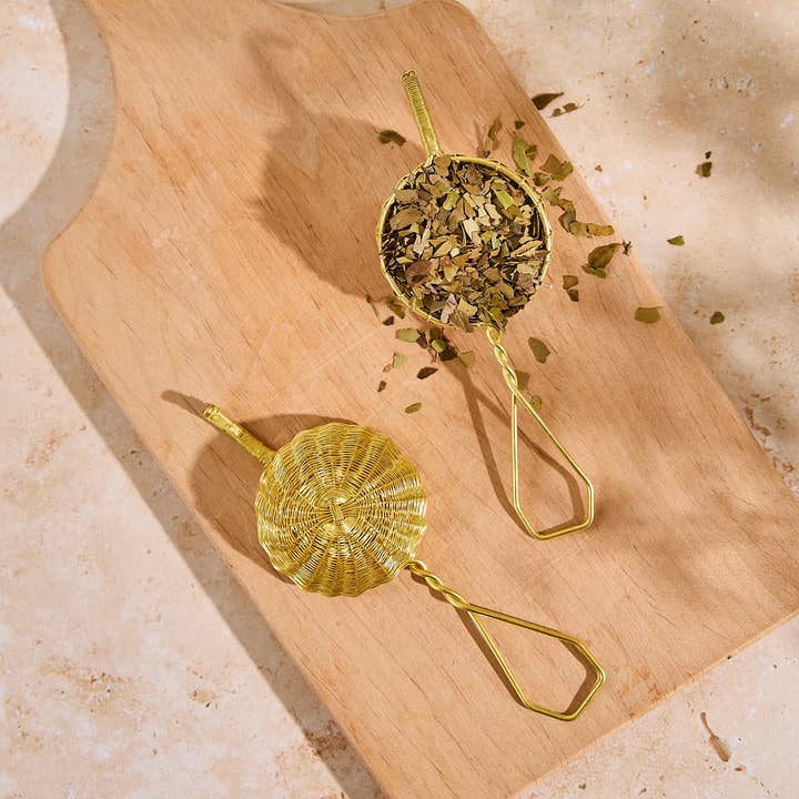 Handwoven Basket Tea Strainer- Brass for wholesale by CatSpring Yaupon