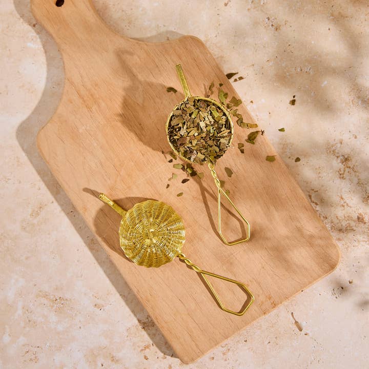 Handwoven Basket Tea Strainer- Brass for wholesale by CatSpring Yaupon