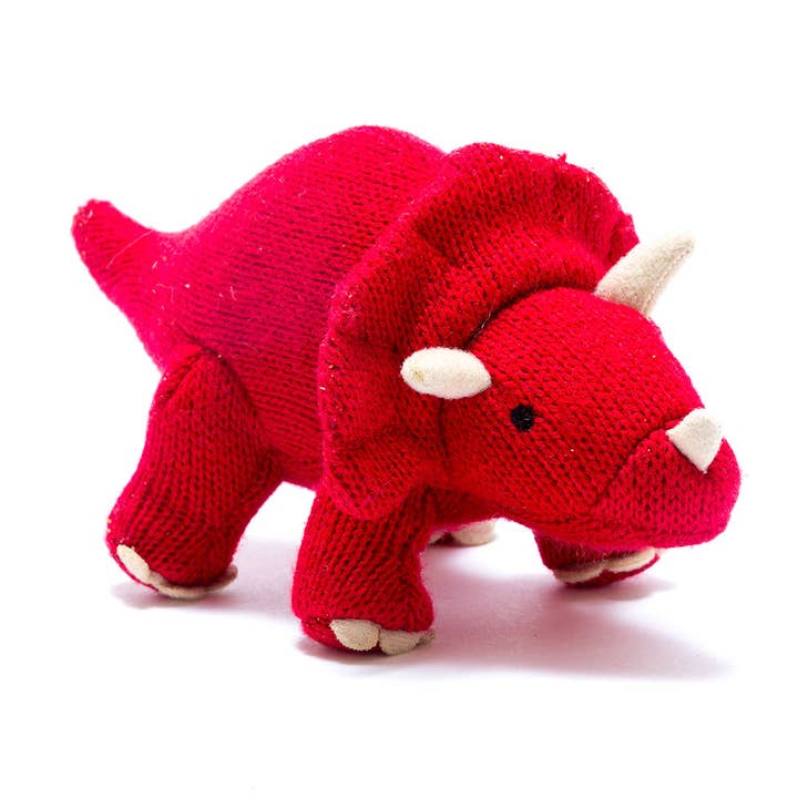 Best Years Ltd – wholesale Handheld rattle – Baby – Triceratops Dinosaur Baby Rattle, Knitted Red Baby Toy