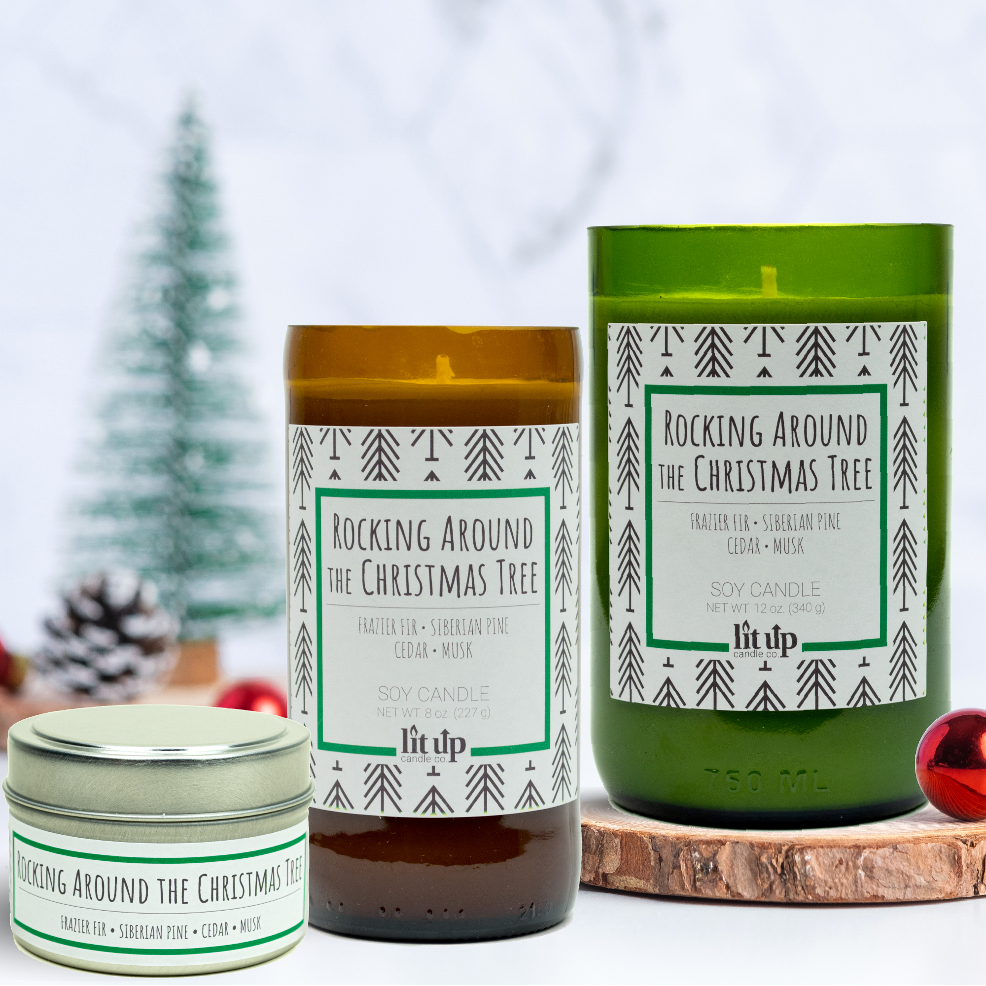 Lit Up Candle Co. - Wholesale Jar/Filled Candle - Rocking Around the Christmas Tree scented 8 oz. soy candles3