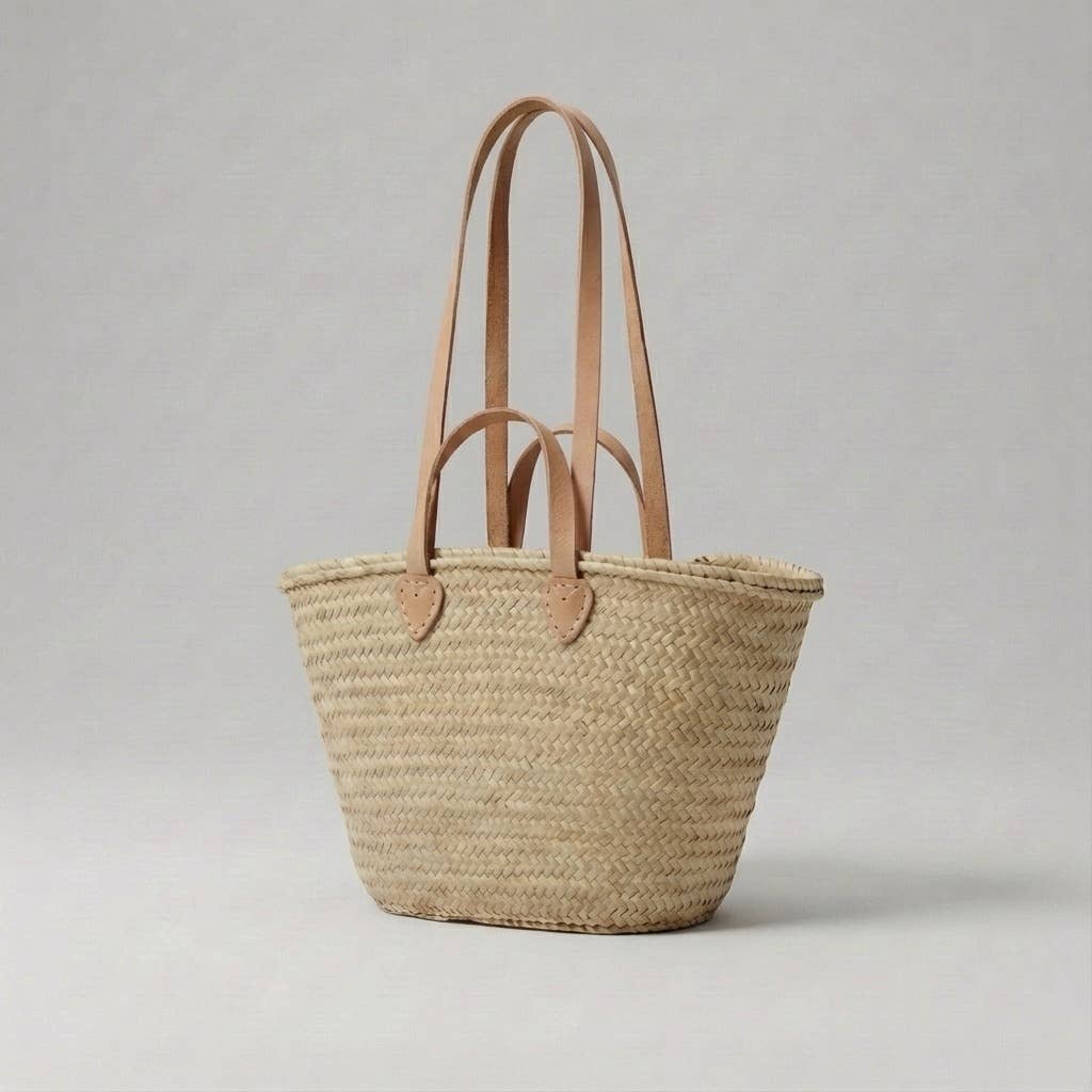 Melecraft - Wholesale Beach Bag - French Market Basket Straw Tote - Double Leather Handles3