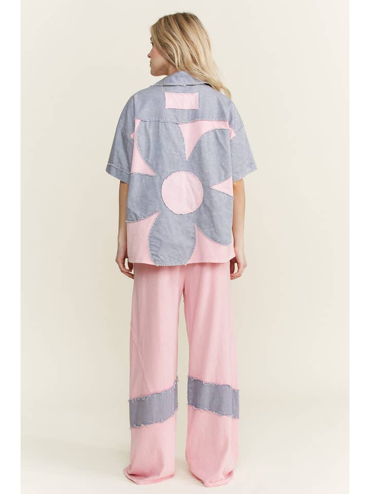 J.Her - Vendita all'ingrosso Giacca a camicia - Donna - Shacket con toppa sul retro a fiori lavato minerale HT64665