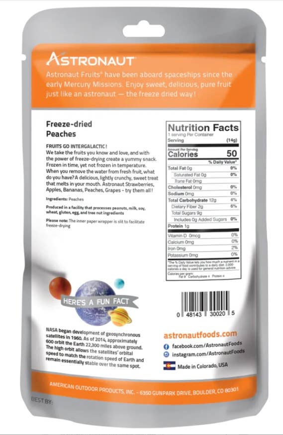 O'Shea's Candies Sweet Shop - Wholesale Dried/Dehydrated Fruit - Novelty Astronaut Peaches 🍑 Freeze Dried Fruit Pouch Bag1