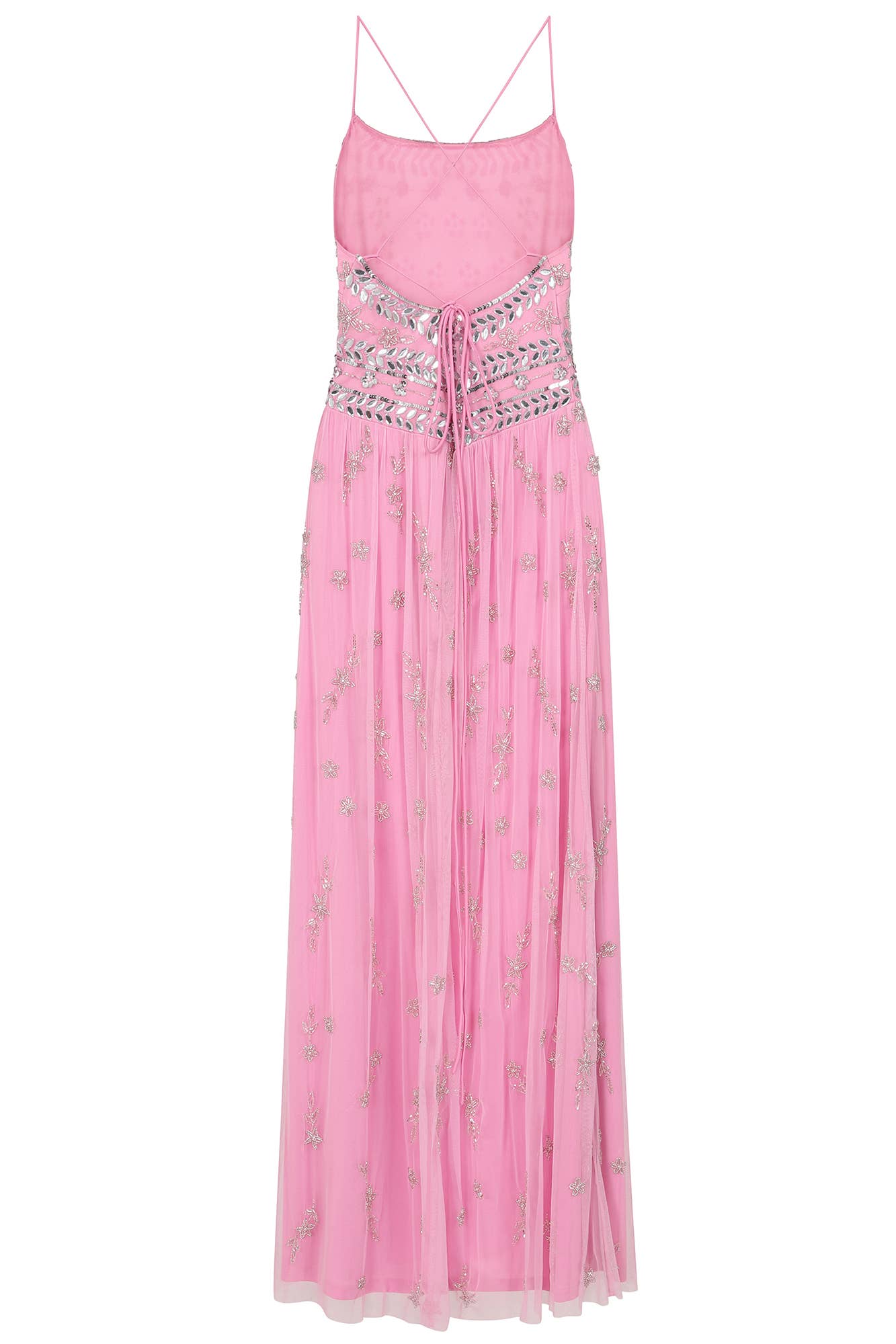 Jae Pink Strappy Back Maxi Dress with Floral Embellishment for wholesale on Faire2