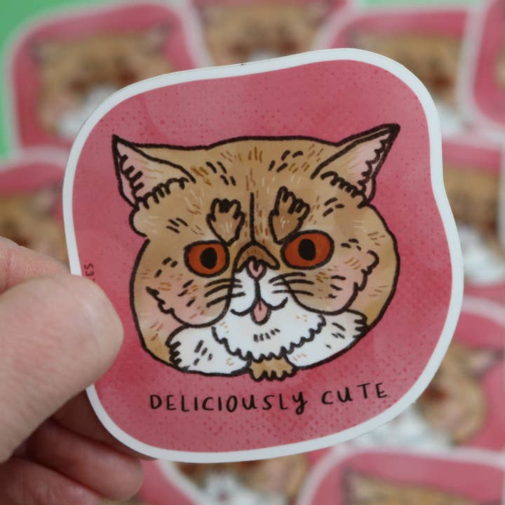 Deliciously Cute Cat Glossy Vinyl Sticker for wholesale by Fernandes Makes