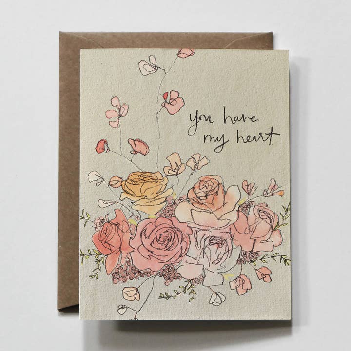 You Have My Heart | Tarjeta de felicitación floral de amor y amistad para venta al por mayor de everglow handmade