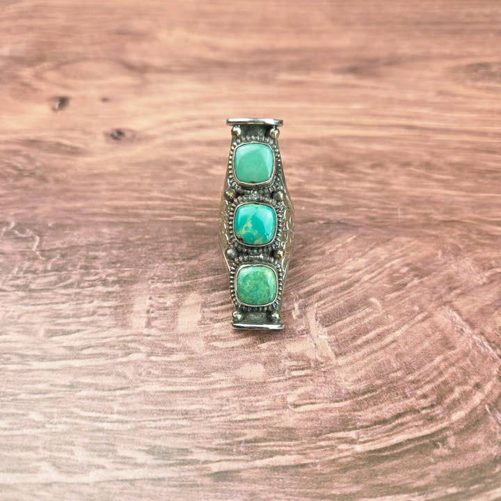 Genuine Turquoise Tibetan Adjustable Ring for wholesale by ZINC Designs