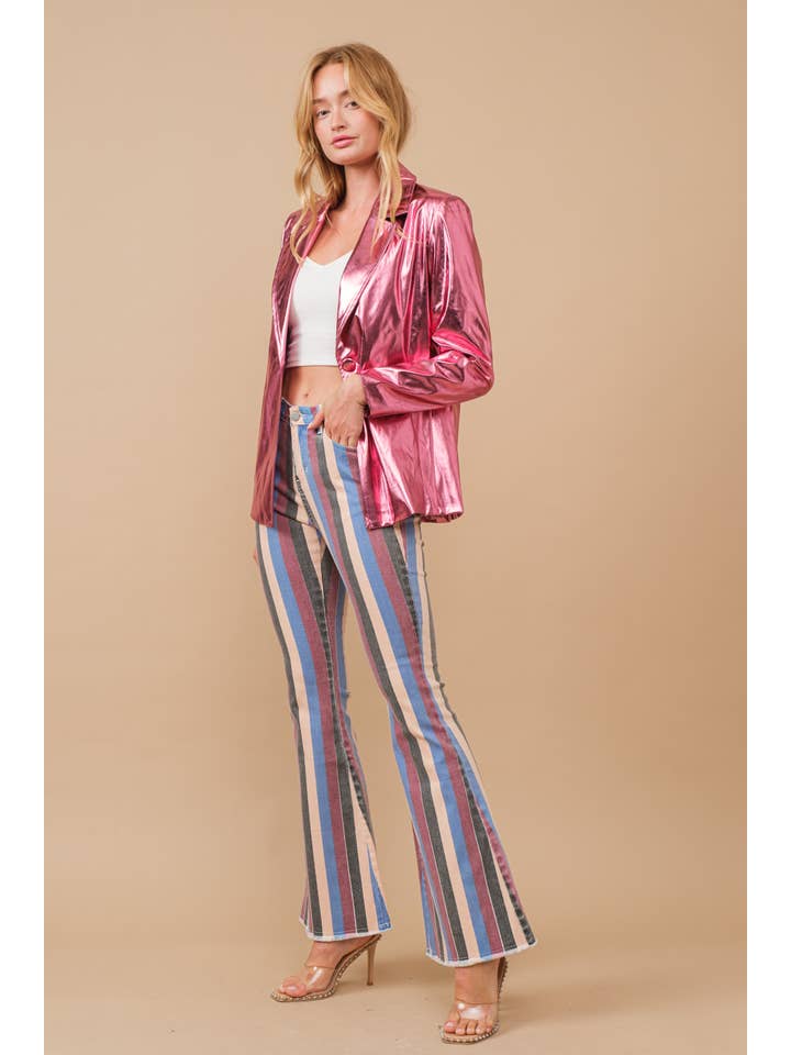 Blue B - Wholesale Blazer - Women's - 61245J - Metallic Pu Loose Single Blazer Jacket5