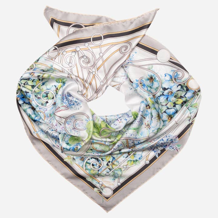 Lilac Garden - Hand Rolled Silk Foulard - Blue for wholesale by Elizabetta Made in Italy USA