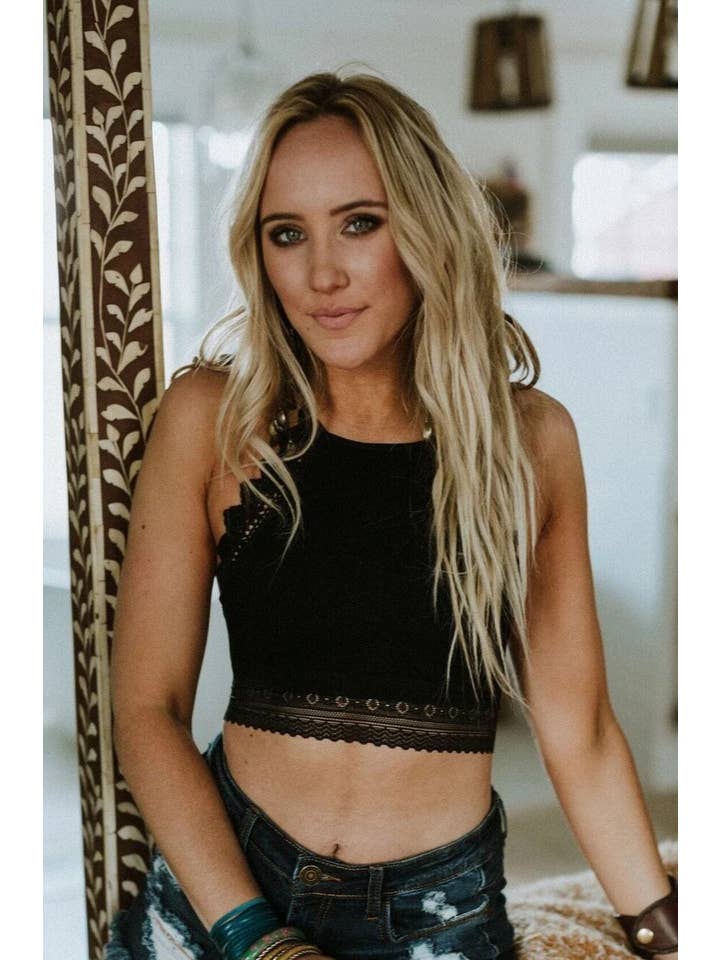 Light Of The Moon Crochet Trim Bralette - Black for wholesale on Faire1