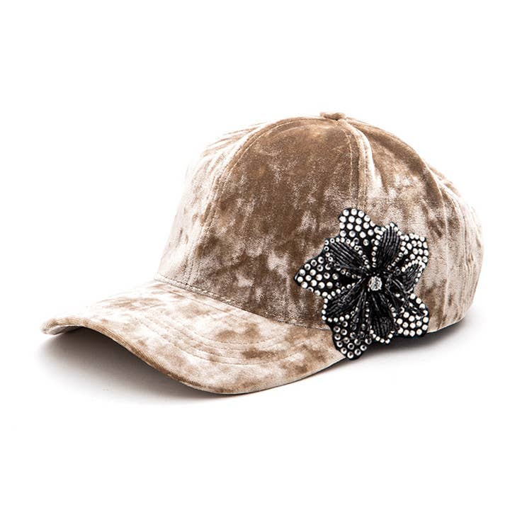 Artini Accessories - Wholesale Baseball Cap - Women's - Rhinestone Flower Velour Cap6