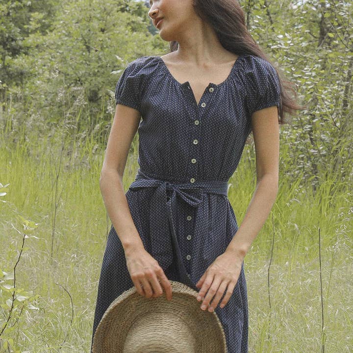 Atèlette - Wholesale Dress - Women's - Navy Blue Cotton Button Down Midi Dress - Calais Dress2