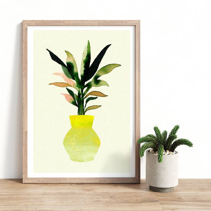 Kunstdruck Palme In Vase Gelb für den Großhandel von Paperlandscape