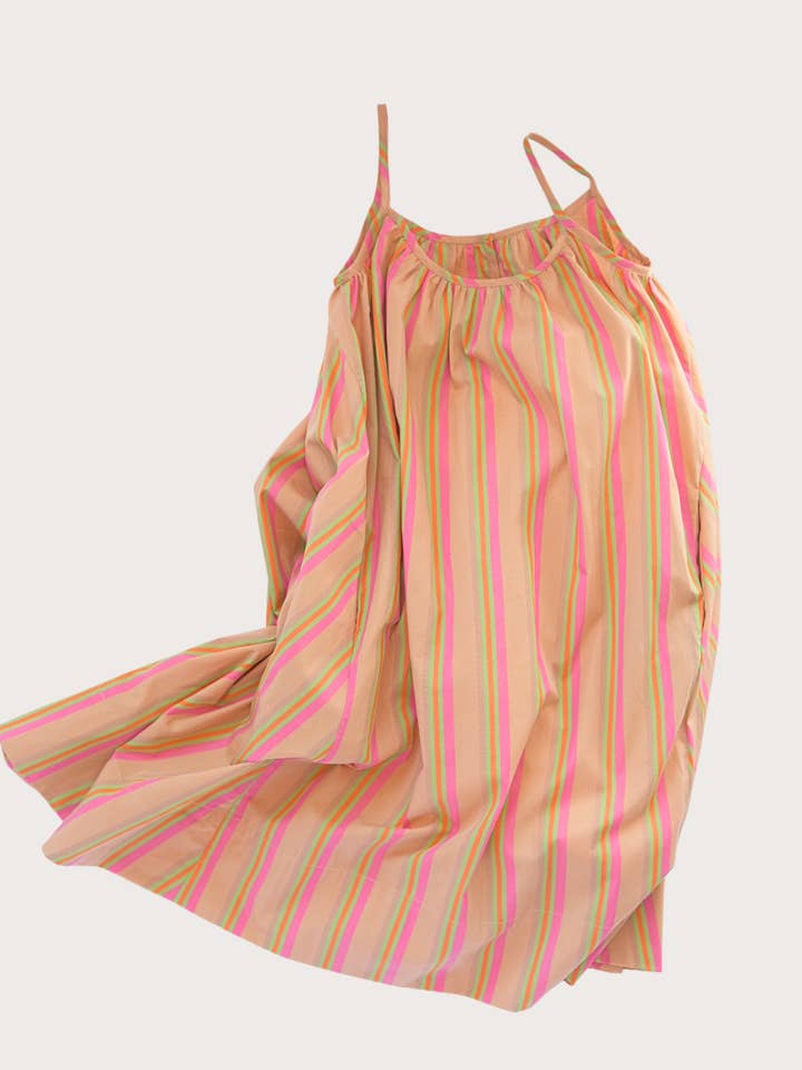 Robe midi trapèze en coton biologique à rayures bonbon - Adulte pour la vente par Studio Koter