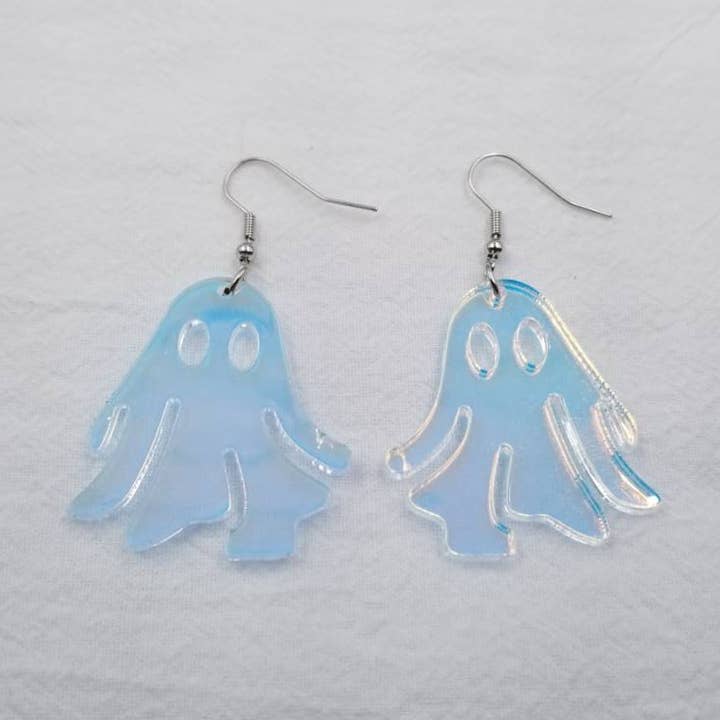 Ghost Holographic Acrylic Halloween Earrings for wholesale by ENA Jewelry