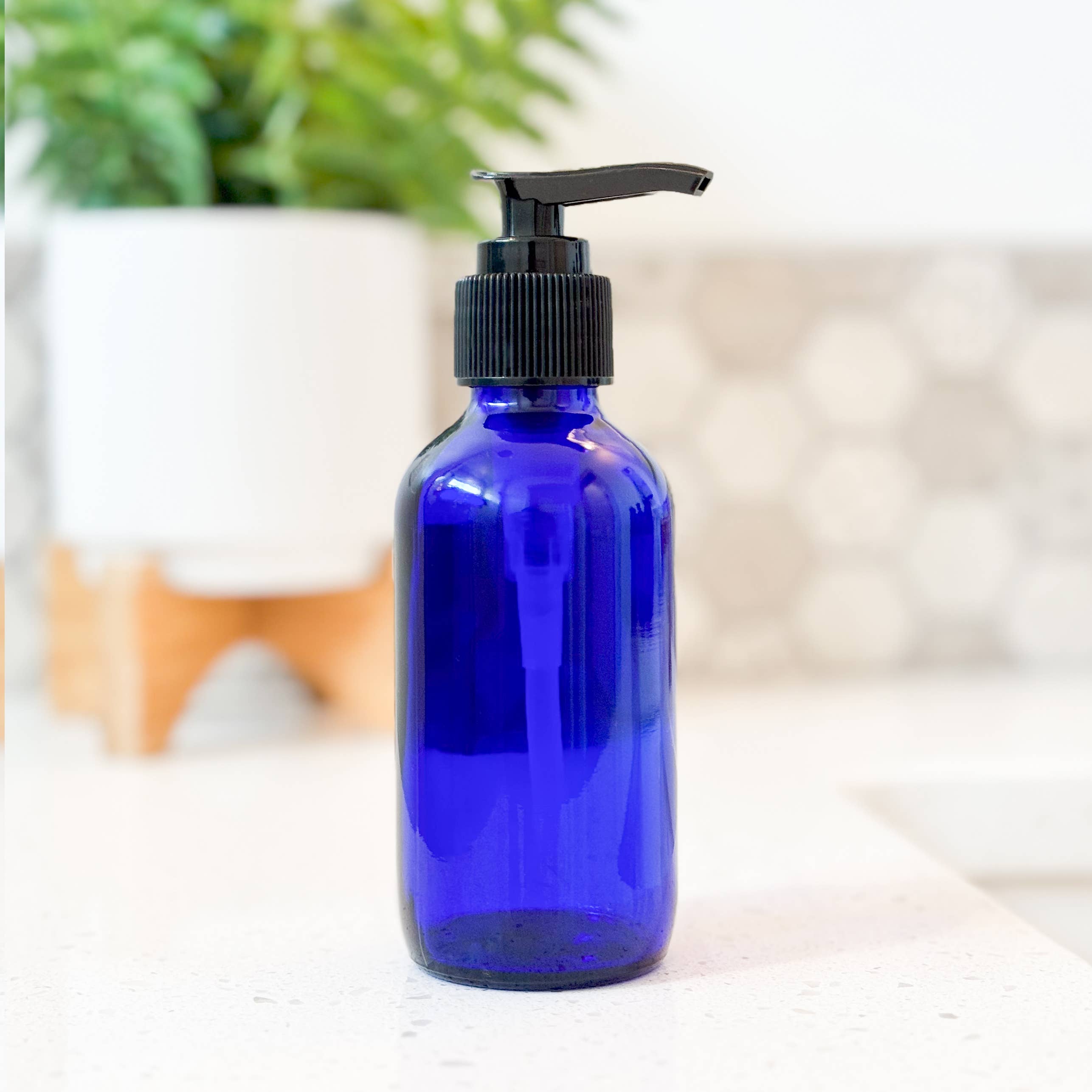 Matrix Aromatherapy - Wholesale Soap Dispenser - 4oz Empty Blue Glass Lotion/Soap Bottle