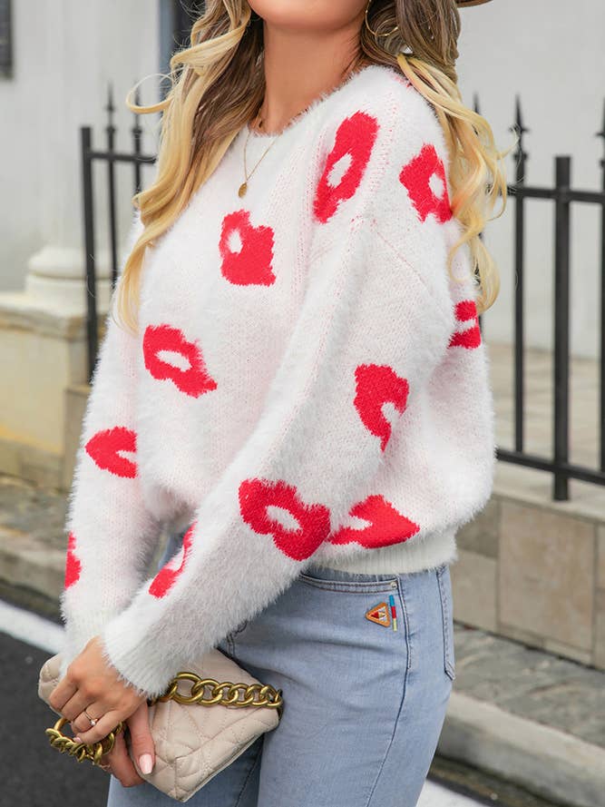 Comely Fashion – wholesale Knitted jumper – Women′s – Valentine Lips Pattern Knit Pulllover Sweater10