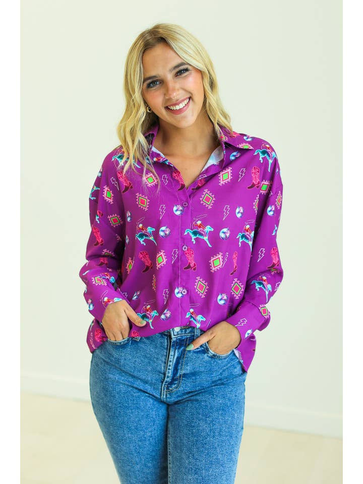 Kathryn Classic Button-Up, Purple Western Elements for wholesale on Faire1