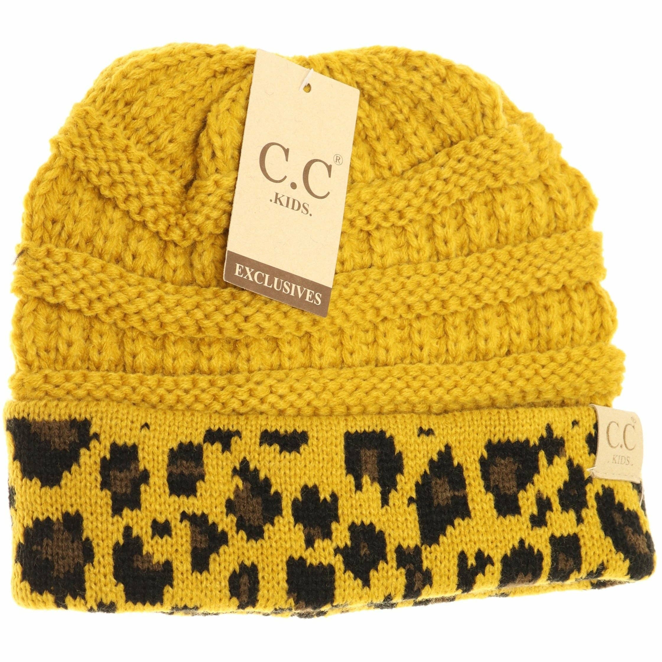 C.C Beanie – wholesale Mössa - Barn – Leopardmönstrad matchande manschett CC mössa för barn4