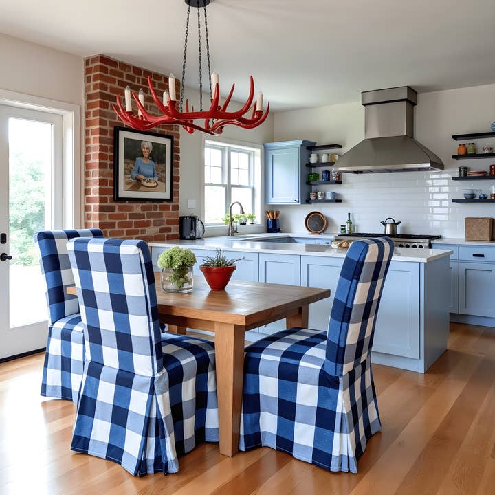 REMOVED BRAND – Capa para cadeira/sofá por atacado – Conjunto de 4 - Capas de Cadeiras de Jantar, Compatíveis com IKEA Henriksdal, Xadrez Buffalo Azul Marinho, Comprimento até ao Chão4