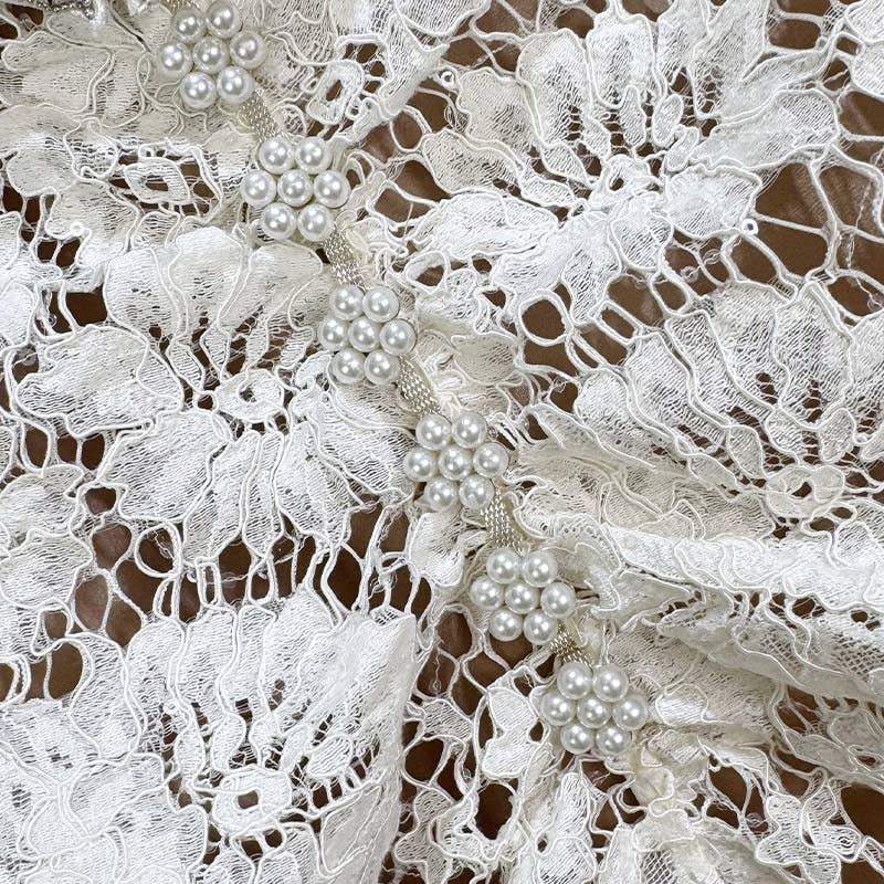 off white DR571Y Elegant Summer Lace Dress with Bowknot and Slim Fit  for wholesale on Faire6