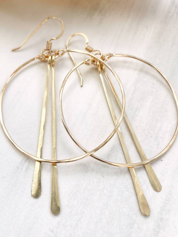 Circle Hoops with Double Long Accents | 14kt Gold Filled for wholesale by Quinn Sharp Handmade