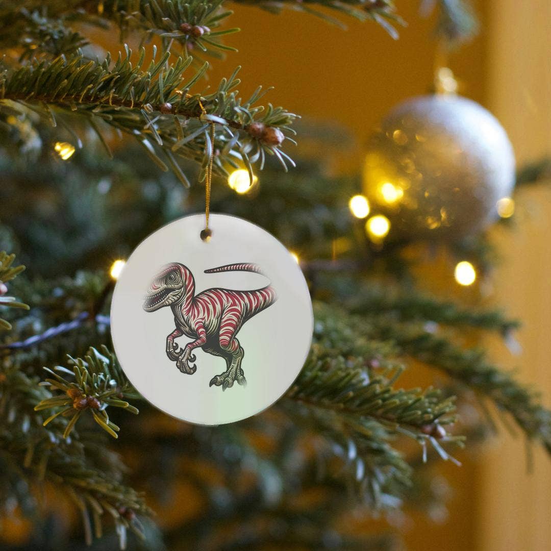 3dRose - Wholesale Ornament - 3dRose, Image Of A Pink Striped Velociraptor, Ornament6