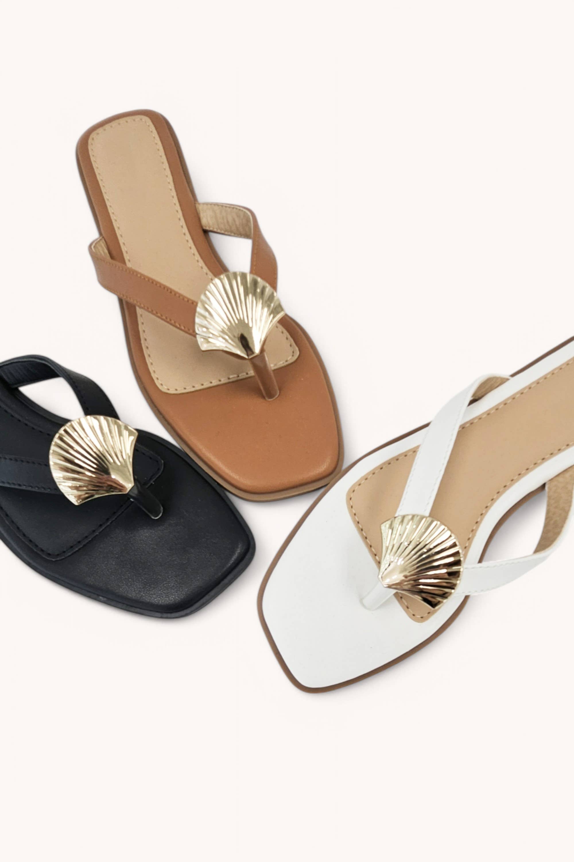 CCOCCI - Wholesale Sandals - Women's - DOHA-9 GOLDEN SHELL DECOR THONG STRAP SANDALS2