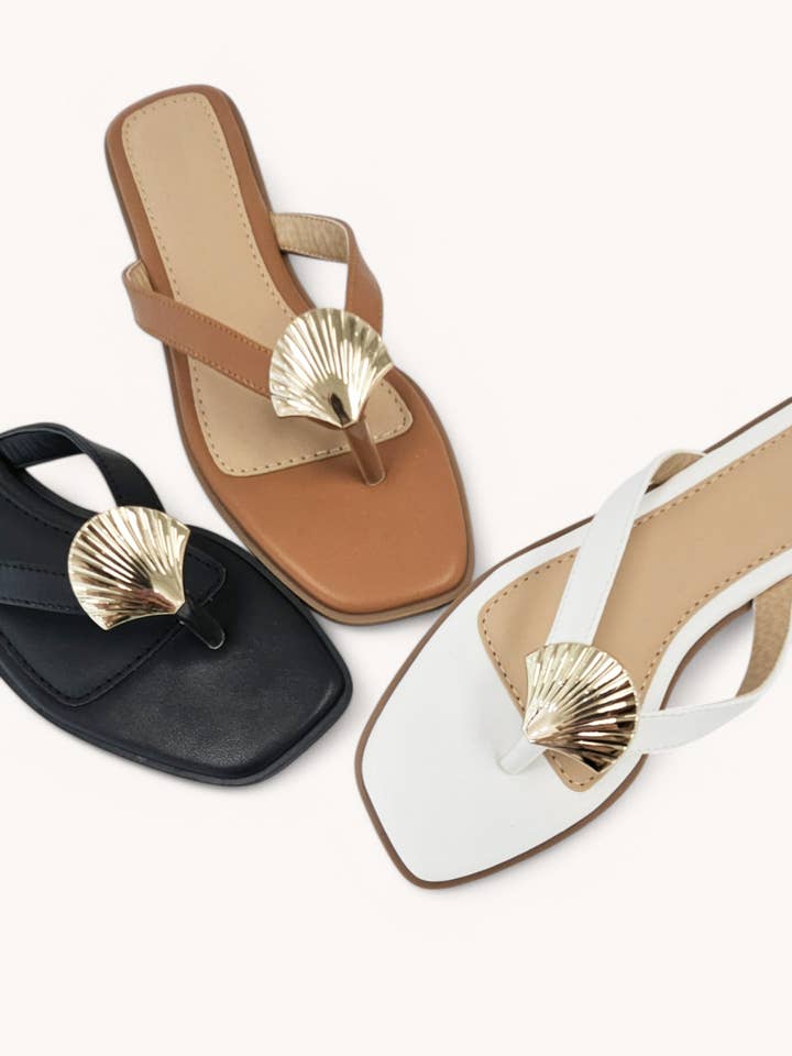 CCOCCI - Wholesale Sandals - Women's - DOHA-9 GOLDEN SHELL DECOR THONG STRAP SANDALS2