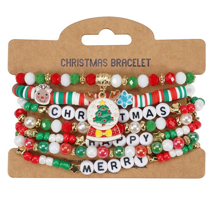 NINEXIS - Wholesale Beaded Bracelet - CWMM10448_CHRISTMAS CHARM BEADED BRACELET SNOWMAN TREE GIFT16