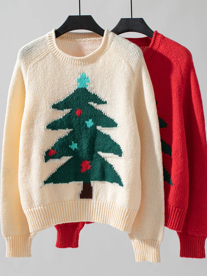 Rosa Clothing - Wholesale Knit Sweater - Women's - Christmas Tree Crewneck Pullover Sweater5