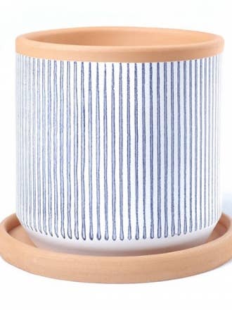 Blue striped planter for wholesale by Casa Atlântica