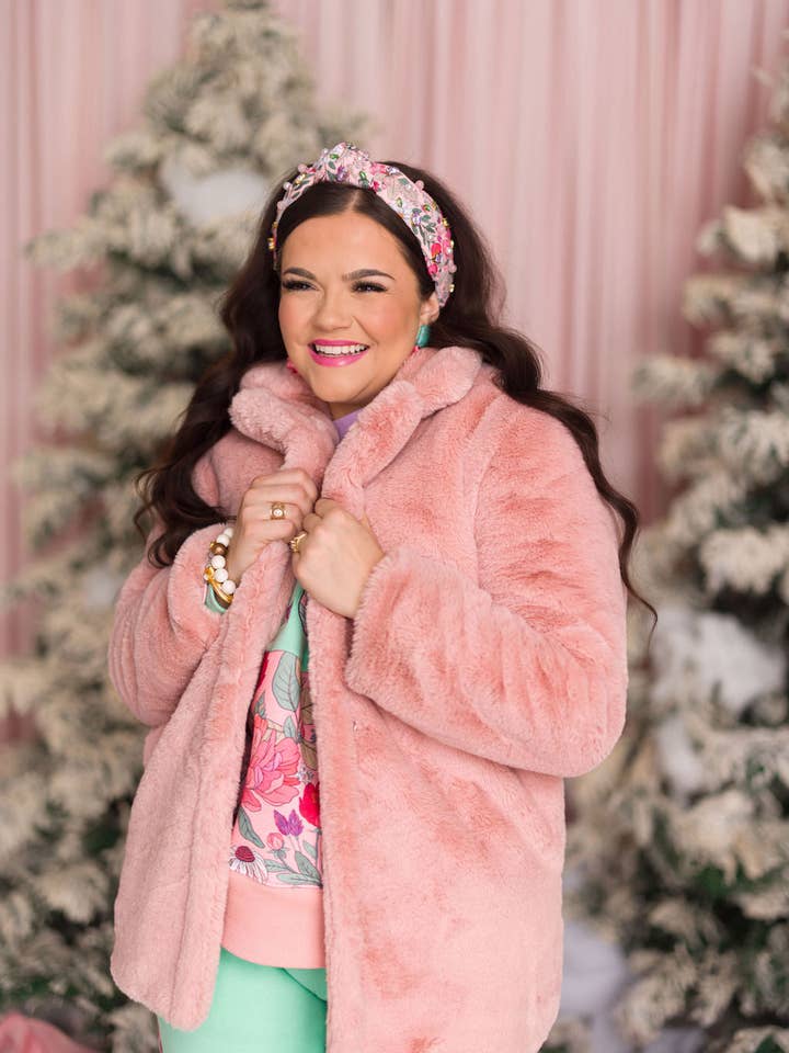 Brianna Cannon - Wholesale Fur/Faux Fur Coat - Women's - Dusty Pink Vegan Fur Coat with Floral Lining 3