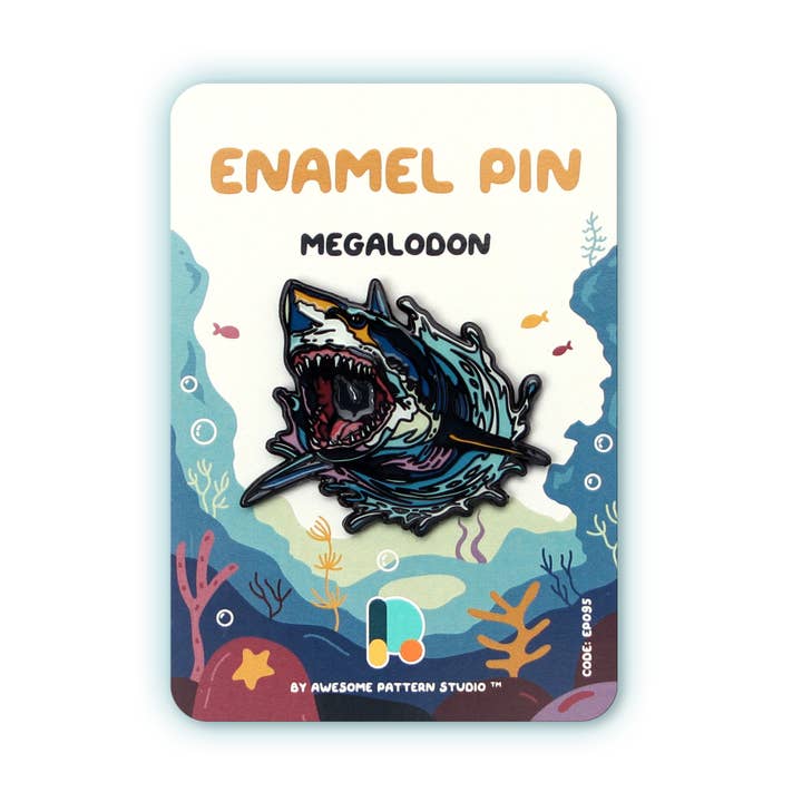 Enamel Pin - Megalodon. Lapel Pin for wholesale by Awesome Pattern Studio