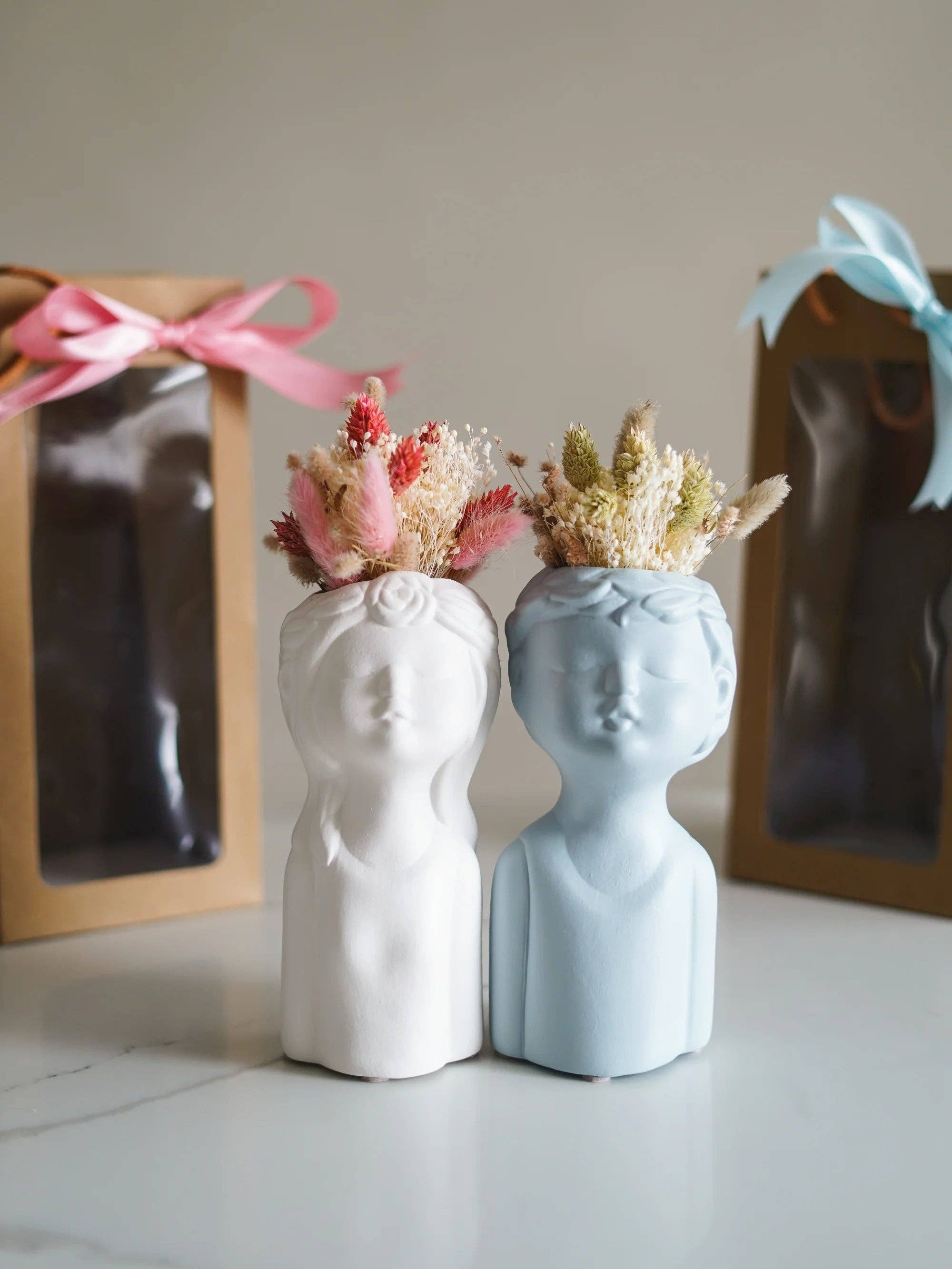 CerAmor Cerâmica - Vendita all'ingrosso Vasi - Box Romeo & Juliet con vasi in ceramica e bouquet di fiori secchi0