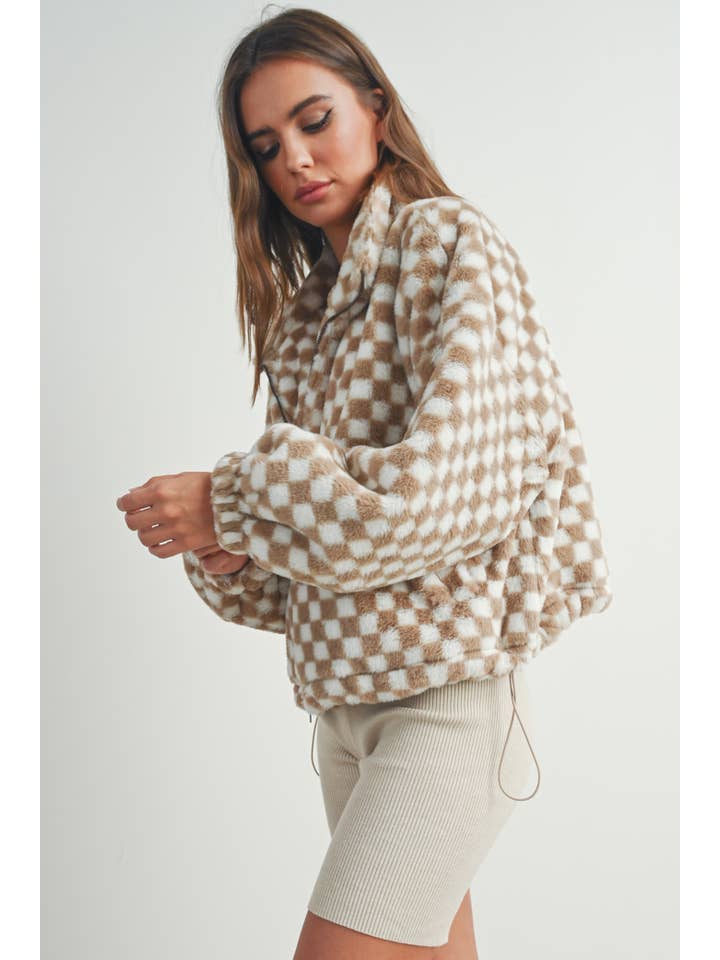 BUTTERMELON - Wholesale Jacket - Women's - Fall Winter Checker Teddy Fall Jacket - BMJ70037