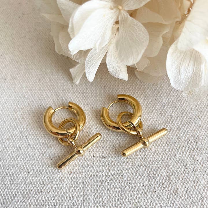 Little Nell Jewellery - Wholesale Hoop Earrings - EVERYDAY Gold Bar Hoop Earrings