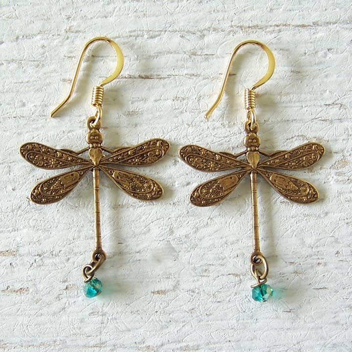 Jo Bird Jewelry – wholesale Dangle earrings – Lucky Dragonfly Brass Earrings1