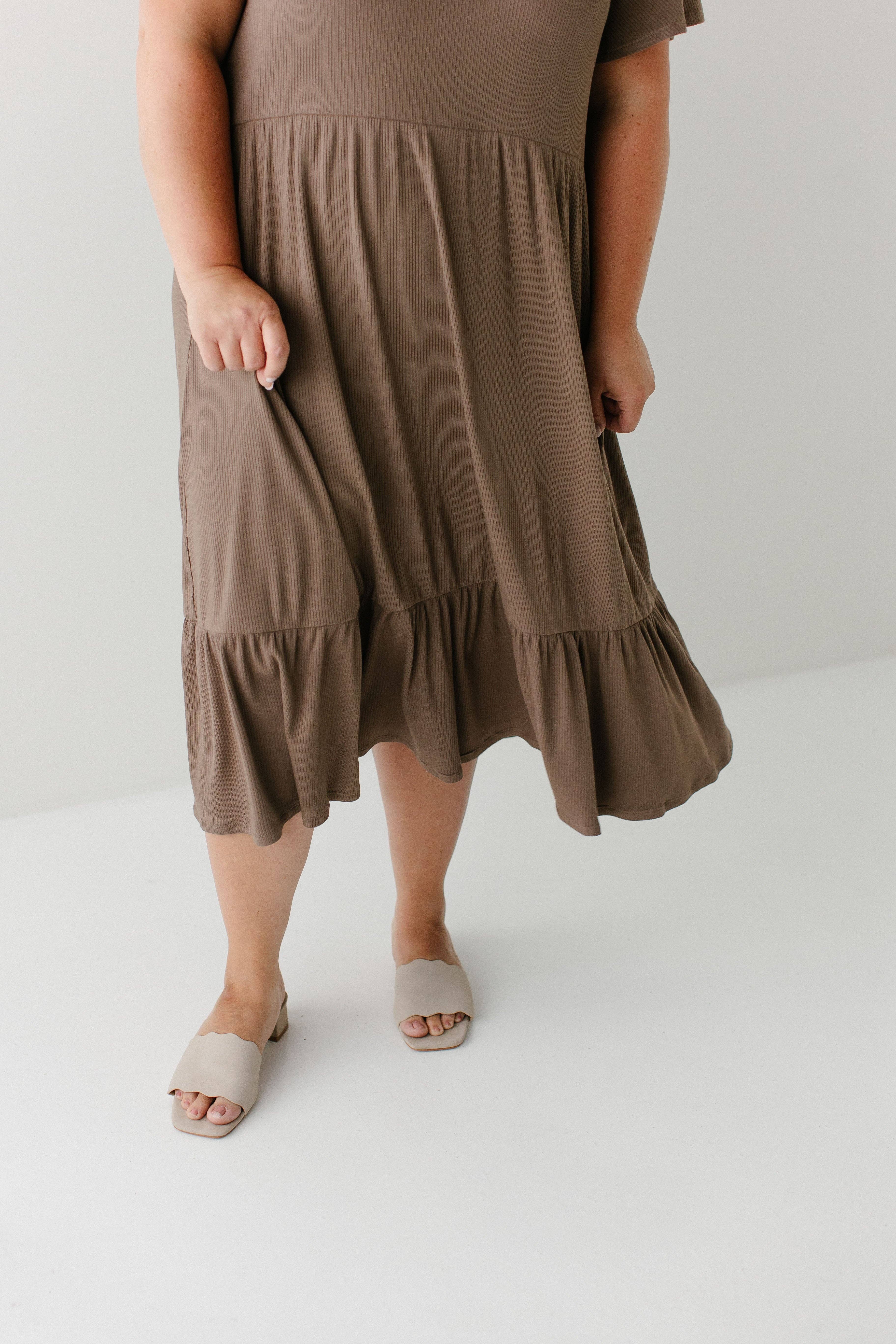 'Shiloh' Ribbed Tiered Midi Dress in Mocha FINAL SALE for wholesale on Faire10