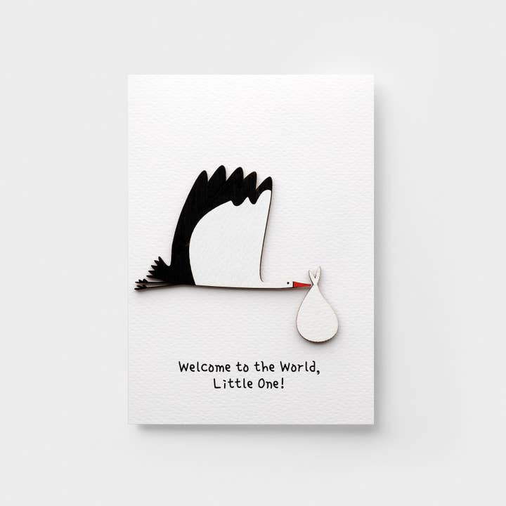 PESKOVOI - Wholesale Baby Card - 3D Wooden Stork Baby Card – Handmade "Welcome to the World"2