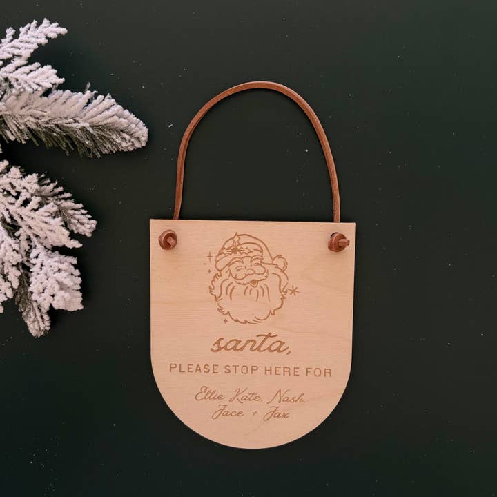 Santa, por favor, detente aquí Letrero de puerta personalizado para venta al por mayor de SBG Co.