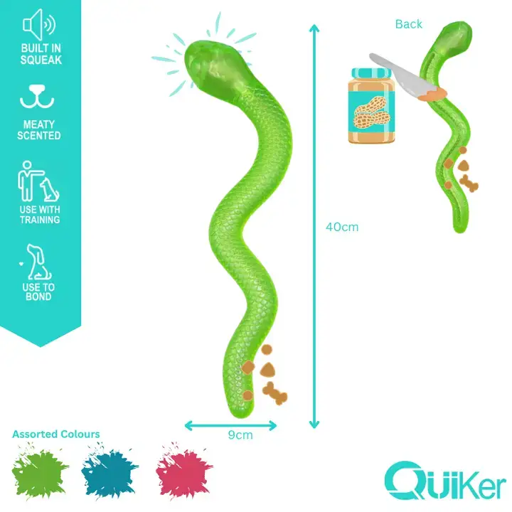 Quiker Pet Products - Wholesale Pet squeaky toy – Dog - Meaty TPR Treat & Cool Snake Dog Toy - 18 Pack3