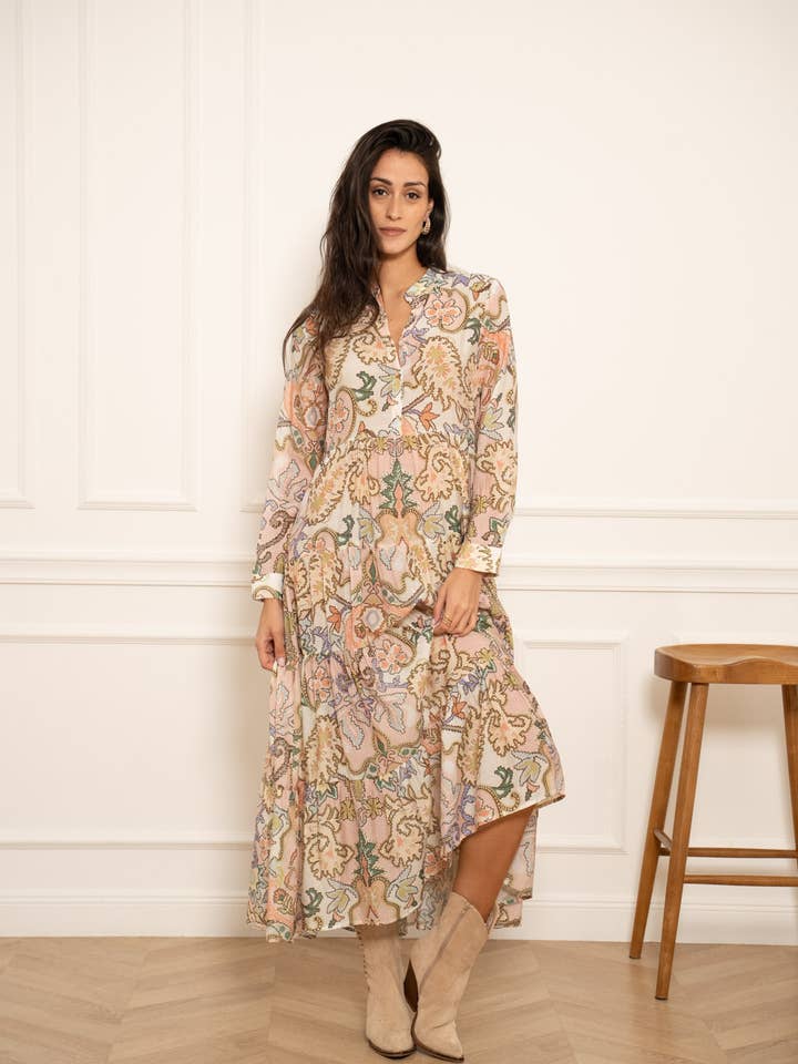 Klänning i siden med blommönster Marbella (S-M-L-XL) - CK08112 för wholesale av CHOKLATE PARIS