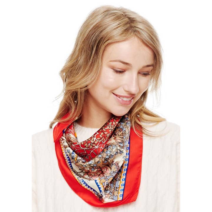 anbfashion - Wholesale Scarf - Women's - MIX LEAF PRINT SQUARE SILKY BANDANA NECK SCARF