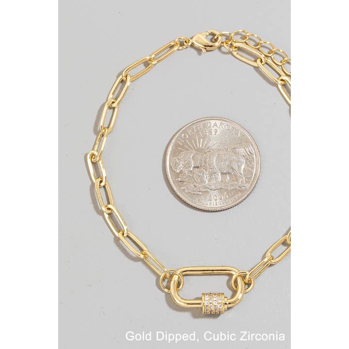 G Gold Dipped Cz Pave Carabiner Chain Link Bracelet for wholesale on Faire