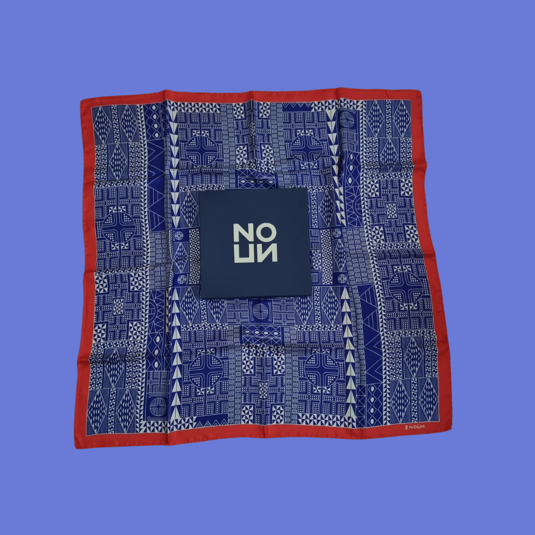 Noun - Wholesale Scarf - Women's - Iki Blue & Red 100% Silk Twill Square 90x90cm0