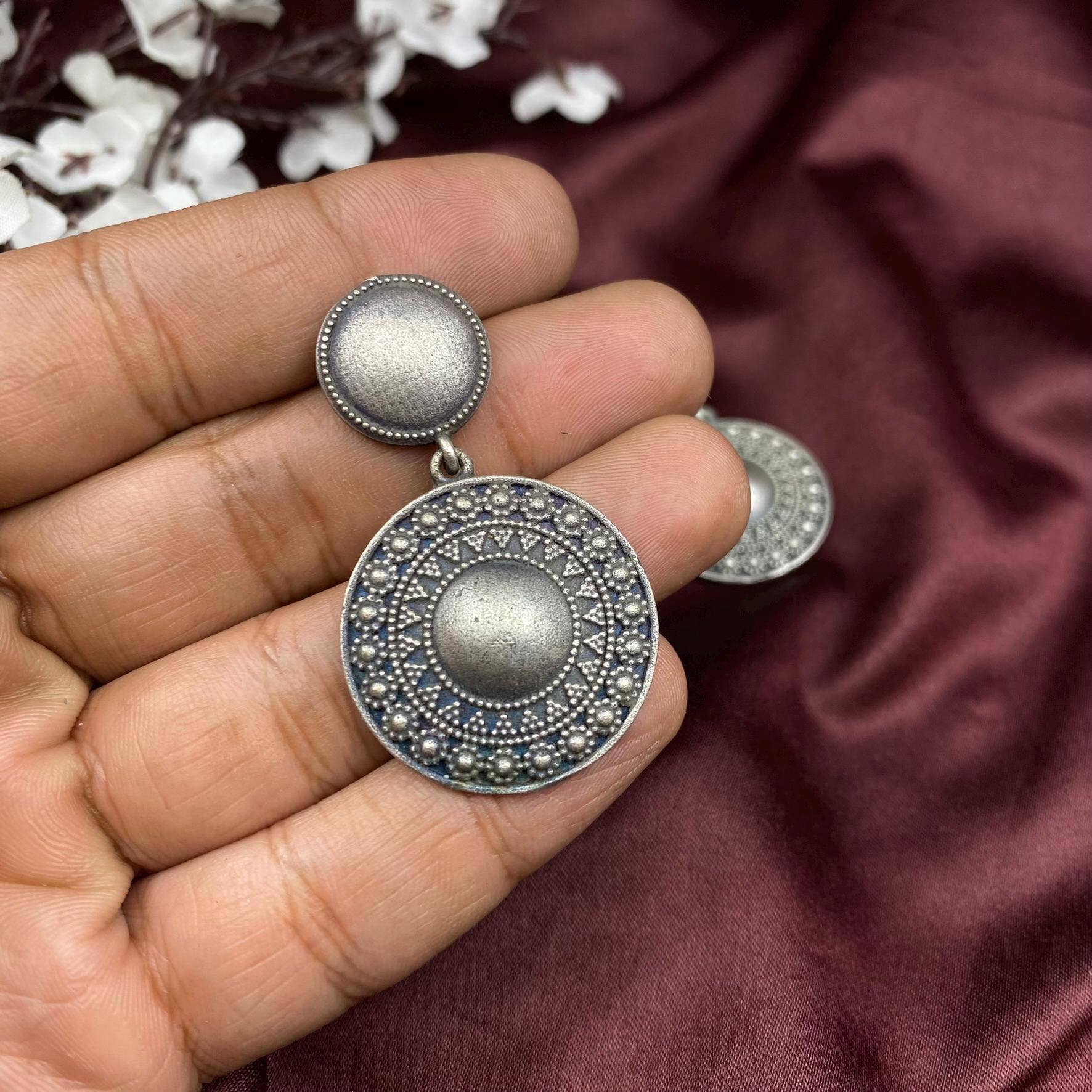 Quirky Fashions - Vente Parures de bijoux - Ensemble de boucles d'oreilles Jhumka en argent, œil protecteur, paon et perles6