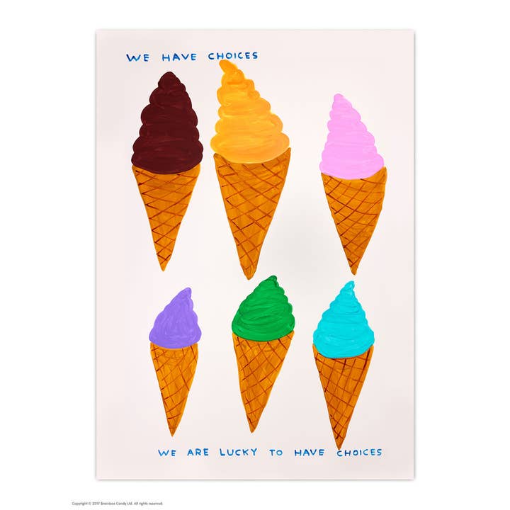 Funny A6 Art Postcard by David Shrigley - We Have Choices for wholesale by David Shrigley x Brainbox Candy