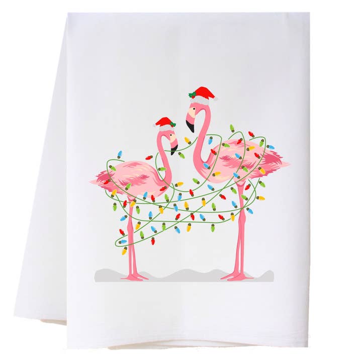 Christmas Flamingos Kitchen Towel for wholesale by Cora & Pate