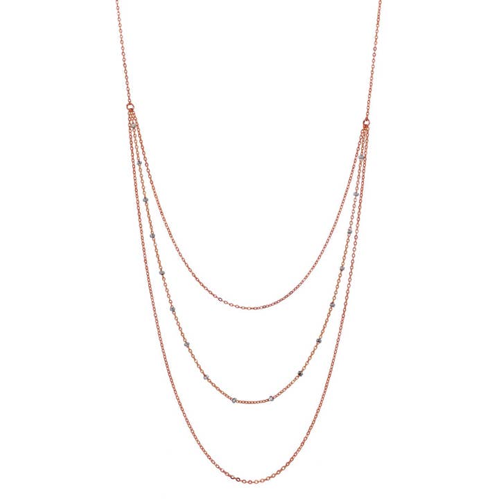 Ofina Jewelry - Wholesale Link & Chain Necklace - Triple Layer 2-Tone Ball Chain Long Necklace2